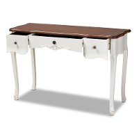 Traditional French Country White and Brown Finished Large 3-Drawer Wood Sofa Table - Delight-3