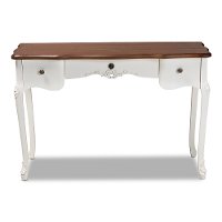 Traditional French Country White and Brown Finished Large 3-Drawer Wood Sofa Table - Delight-4