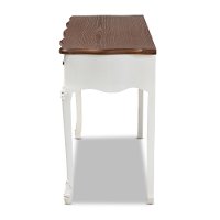 Traditional French Country White and Brown Finished Large 3-Drawer Wood Sofa Table - Delight-5