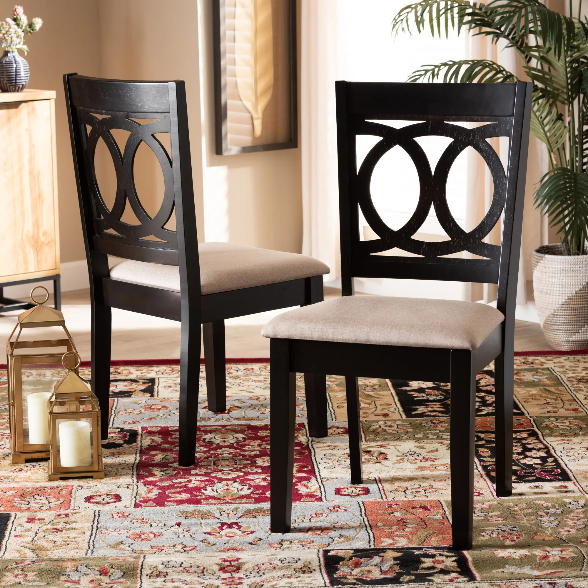 Contemporary Upholstered Dark Brown and Sand Upholstered Dining Room Chair (Set of 2) - Delano-7