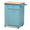 162-10444-RCW Contemporary Sky Blue and Natural Kitchen Storage Cart - Idony
