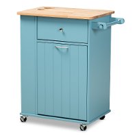 Contemporary Sky Blue and Natural Kitchen Storage Cart - Idony
