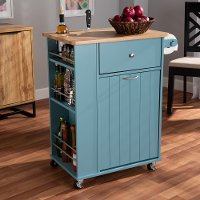 Contemporary Sky Blue and Natural Kitchen Storage Cart - Idony-4