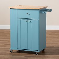 Contemporary Sky Blue and Natural Kitchen Storage Cart - Idony-5