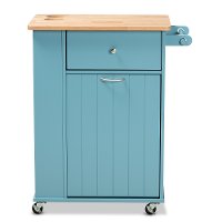 Contemporary Sky Blue and Natural Kitchen Storage Cart - Idony-8