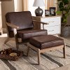 Mid Century Modern Dark Brown Faux Leather Chair and Ottoman