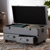 162-10516-RCW Modern Gray Upholstered 2 Drawer Storage Trunk Ottoman - Malcom