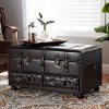 162-10517-RCW Modern Distressed Dark Brown Faux Leather Storage Trunk Ottoman - Alexandria