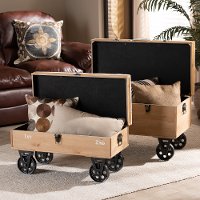 Rustic Farmhouse Beige and Distressed Wood 2 Piece Storage Ottoman Set - Melvin-2