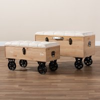 Rustic Farmhouse Beige and Distressed Wood 2 Piece Storage Ottoman Set - Melvin-3