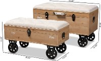 Rustic Farmhouse Beige and Distressed Wood 2 Piece Storage Ottoman Set - Melvin-8