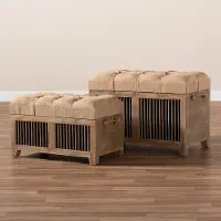 Rustic Farmhouse Beige and Medium Oak 2 Piece Storage Trunk Ottoman - Tammi