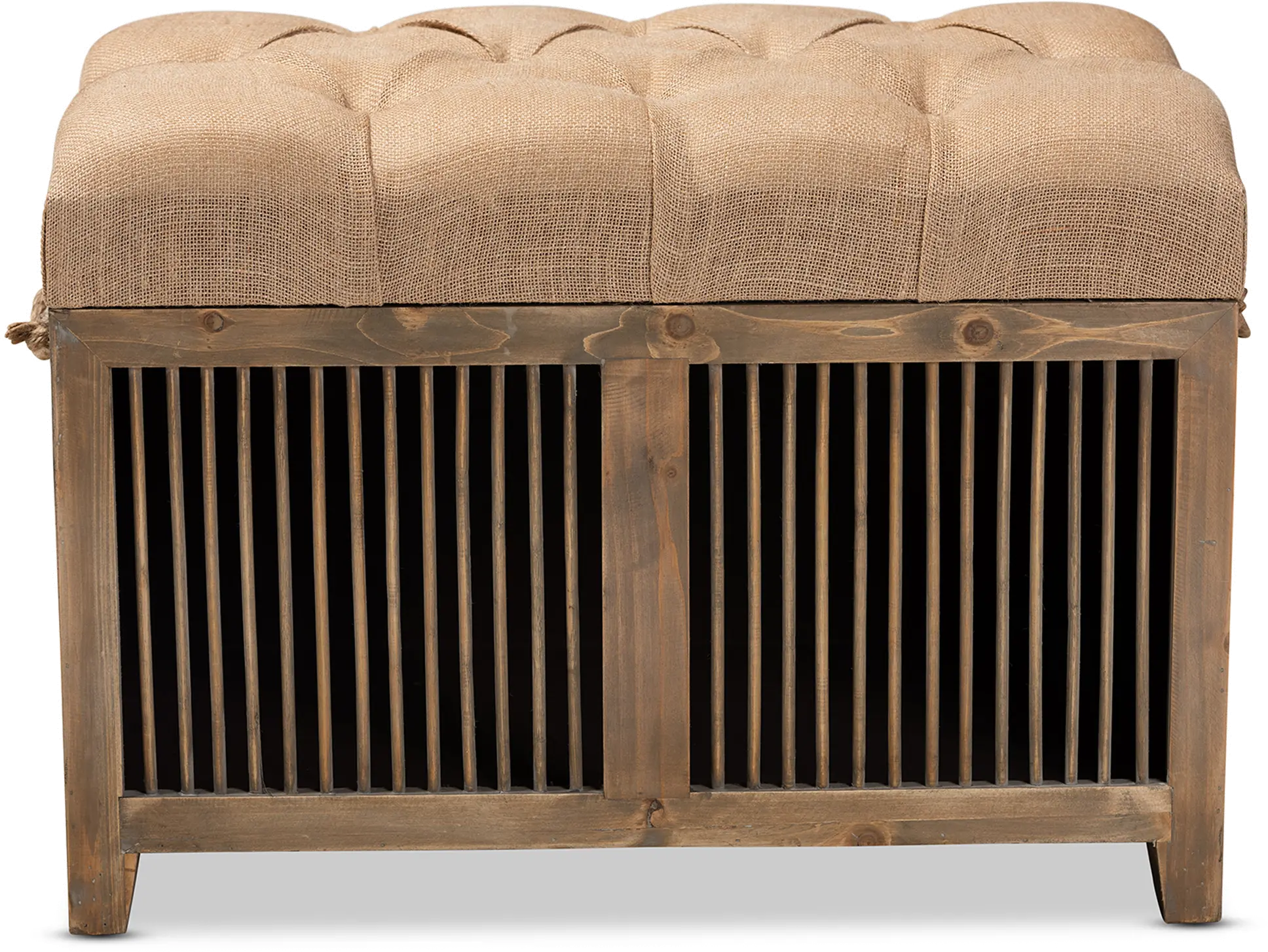Rustic Farmhouse Beige and Medium Oak 2 Piece Storage Trunk Ottoman - Tammi-3