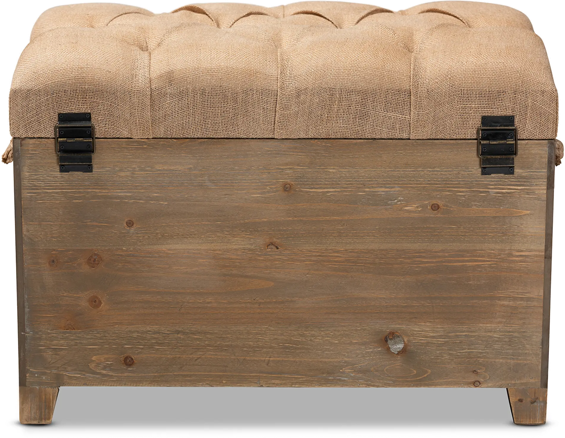Rustic Farmhouse Beige and Medium Oak 2 Piece Storage Trunk Ottoman - Tammi-5