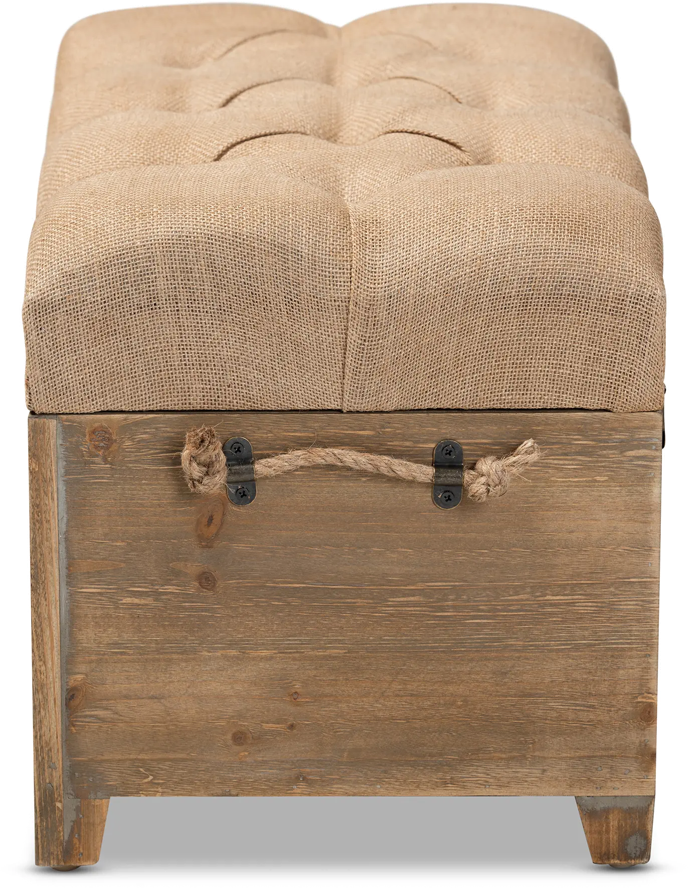 Rustic Farmhouse Beige and Medium Oak 2 Piece Storage Trunk Ottoman - Tammi-7