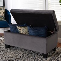 Contemporary Gray Velvet Upholstered Storage Ottoman - Vonda-2