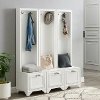 KF33008WH Distressed White 3 Piece Hall Tree Entryway Set - Tara