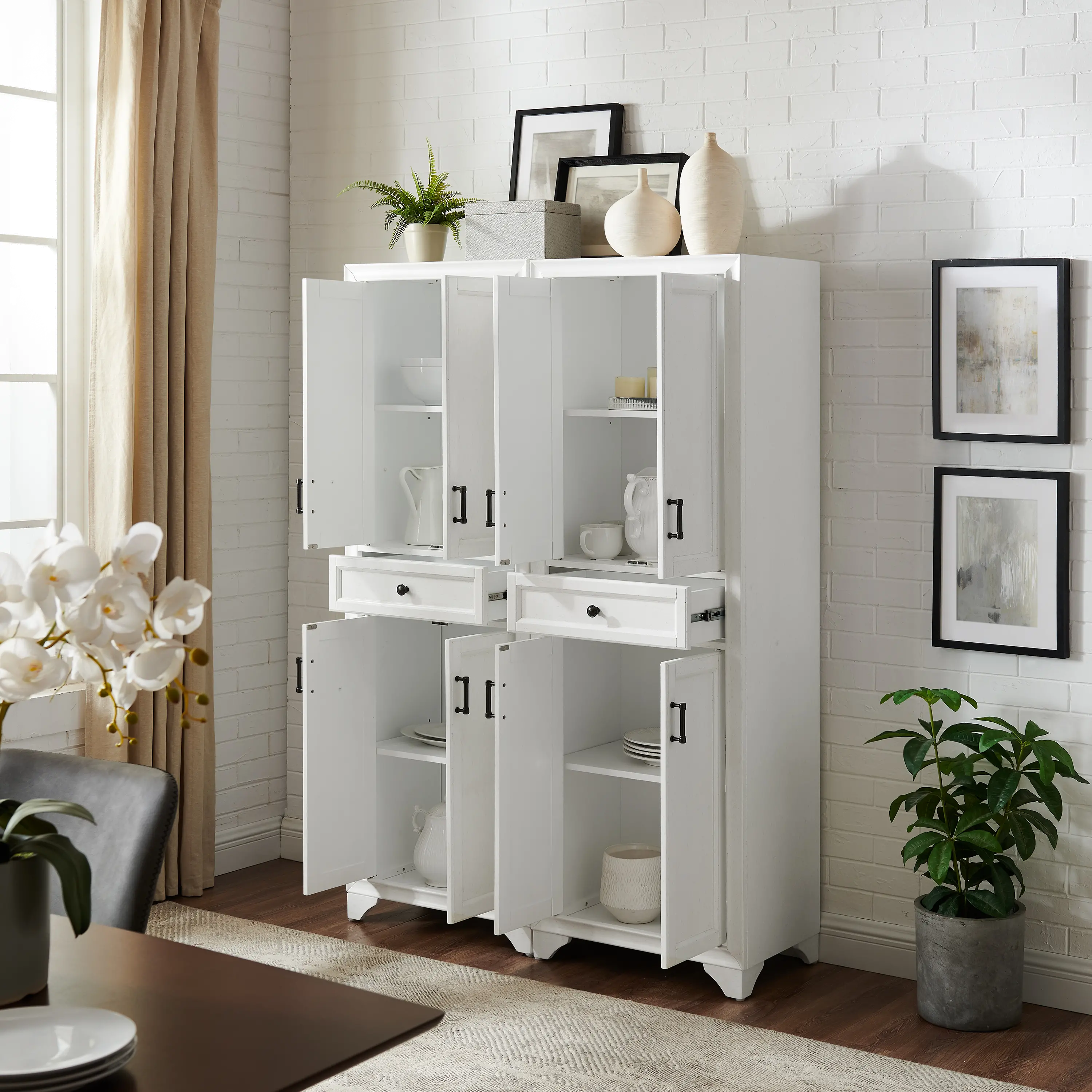 KF33005WH Tara Distressed White 2 Piece Pantry Set-2