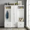 KF31011WH Harper White 3 Piece Pantry and Two Hall Trees Entryway Set