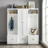 KF31011WH White 3 Piece Pantry and Two Hall Trees Entryway Set - Harper