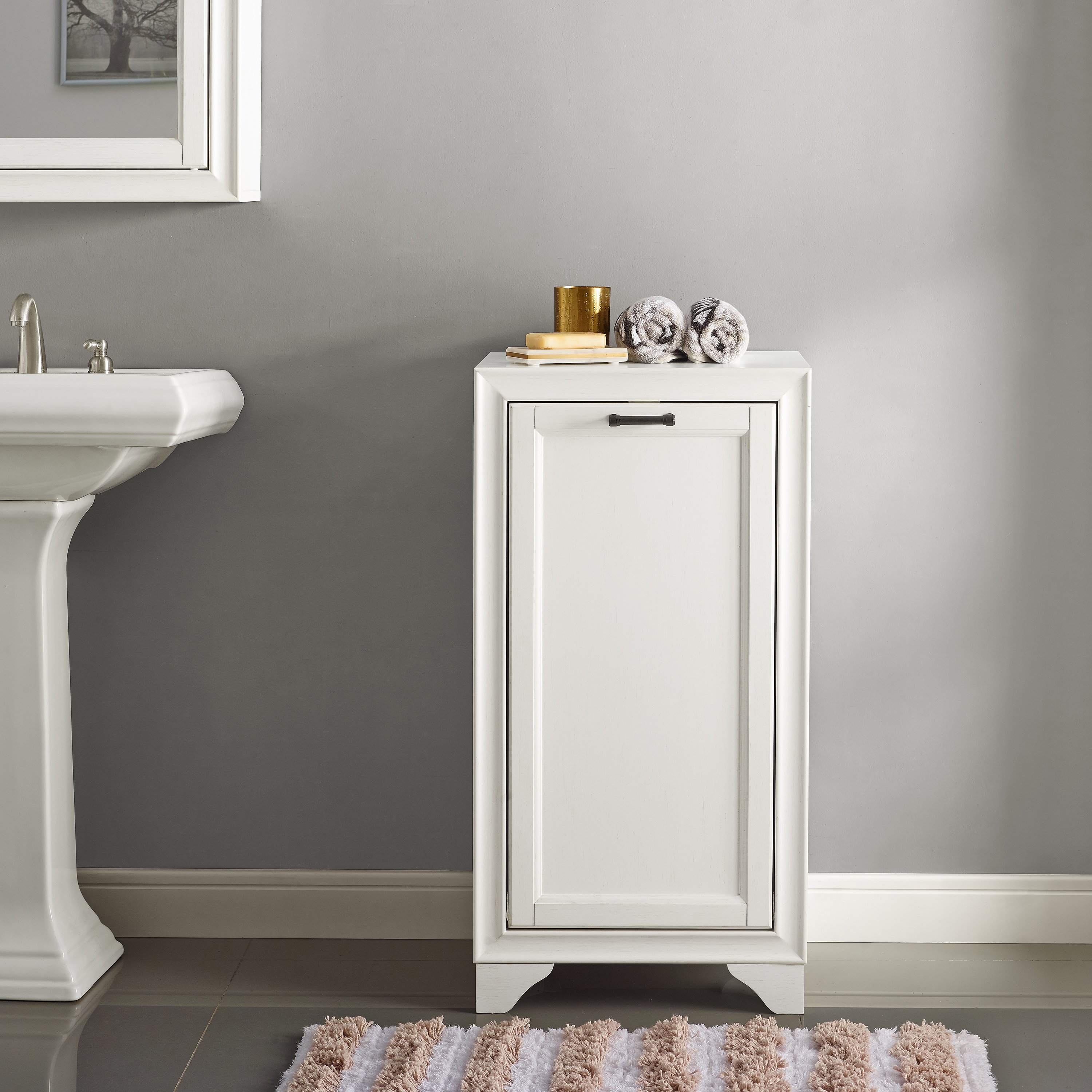 CF7009-WH Tara Transitional White Linen Hamper-2