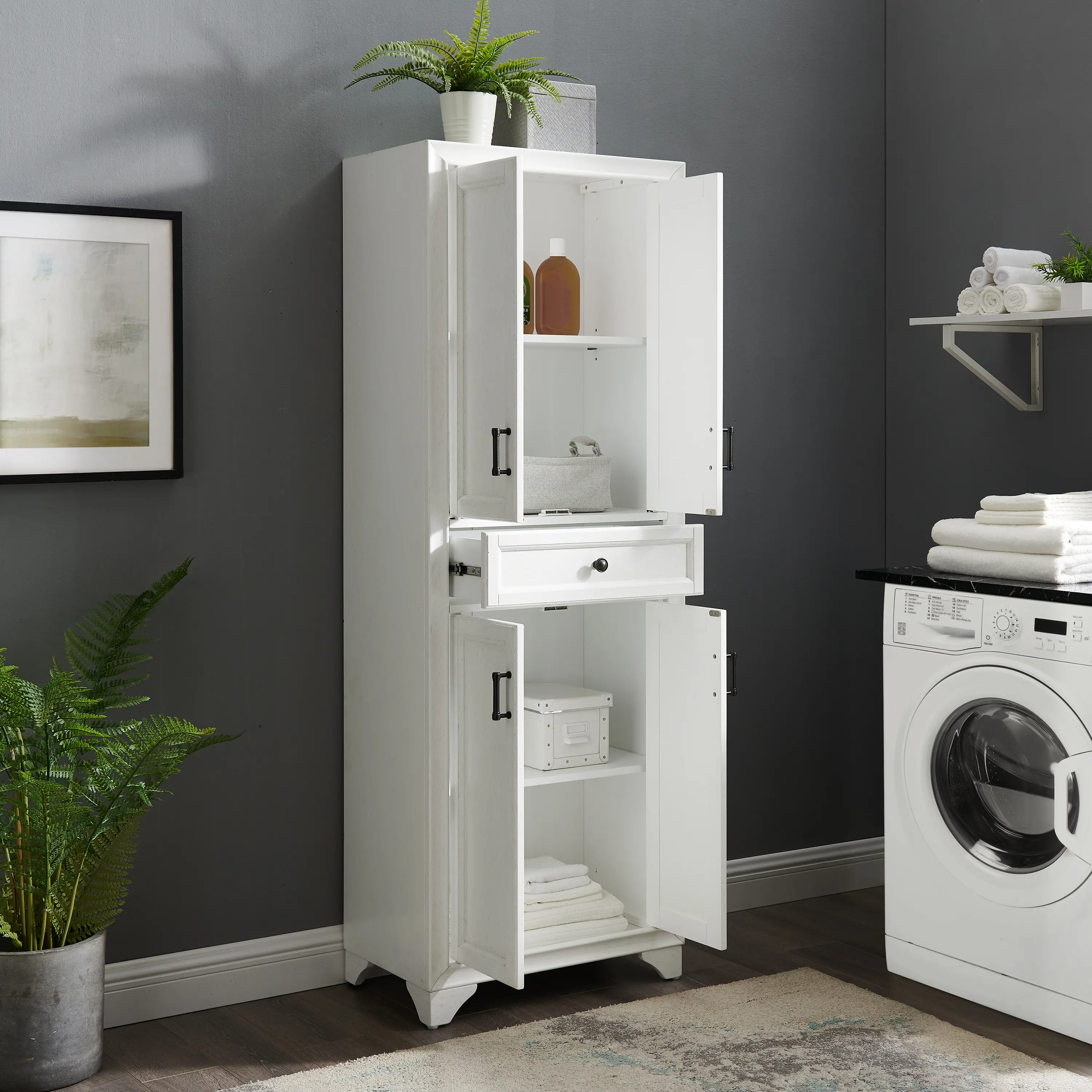 CF3111-WH Tara Distressed White Tall Storage Pantry-2