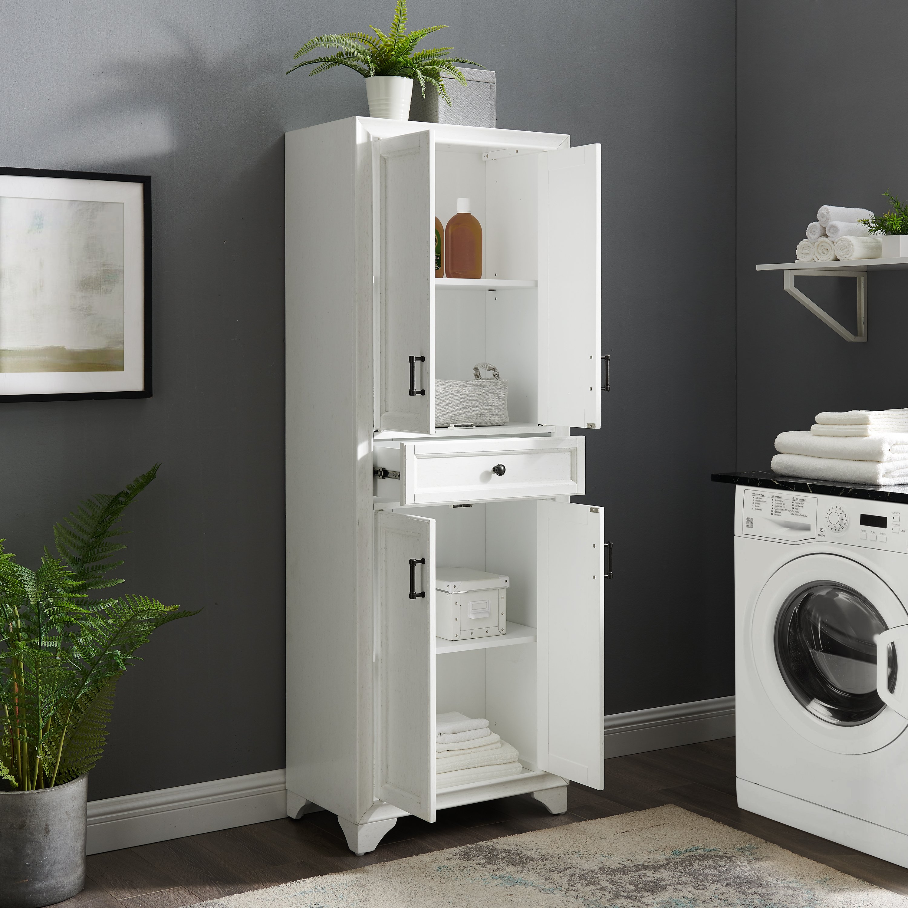 CF3111-WH Tara Transitional Distressed White Tall Storage Pantry-2