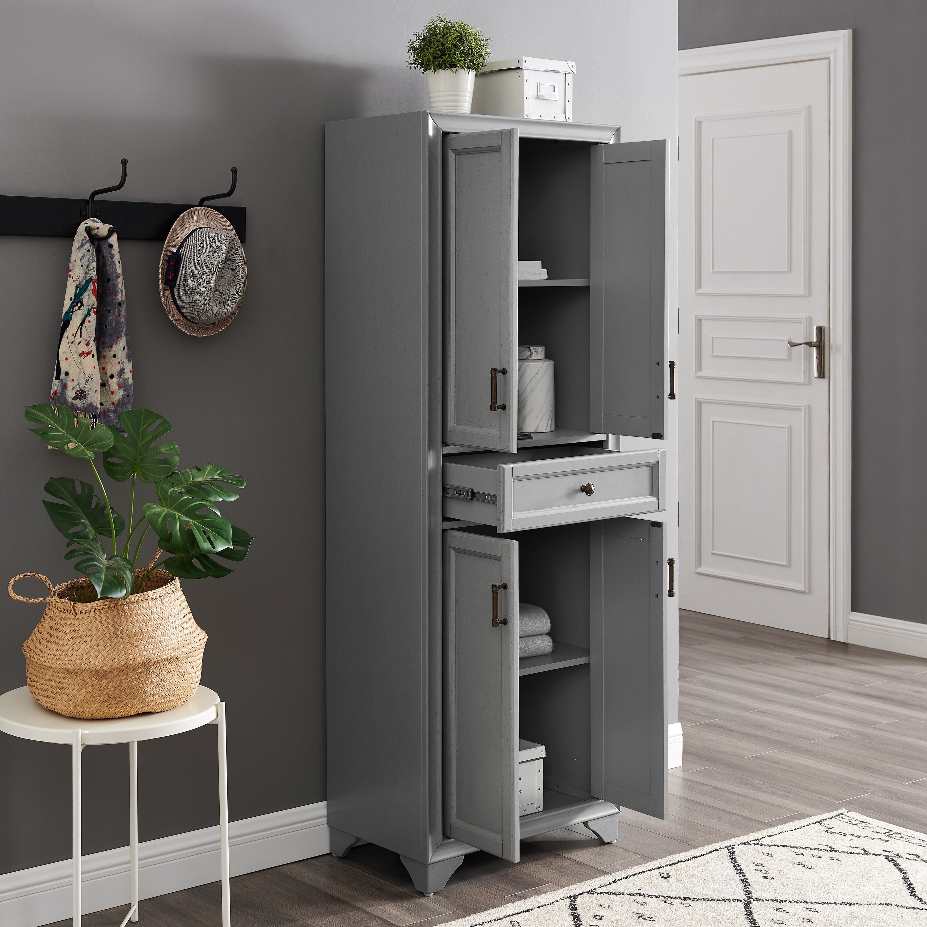 CF3111-GY Tara Transitional Distressed Gray Tall Storage Pantry-2