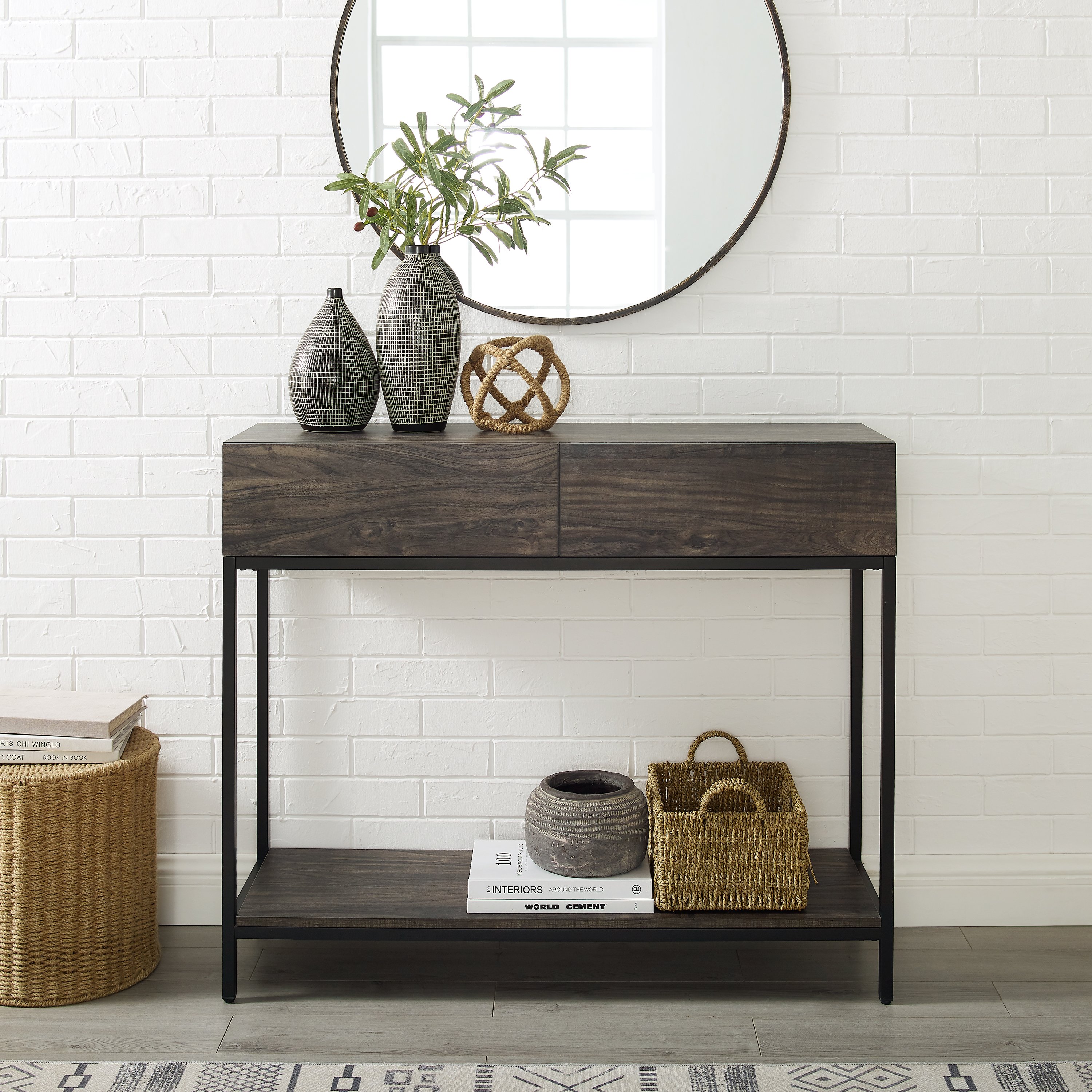 CF1311-BR Brown Ash and Matte Black Sofa Table - Jacobsen-2