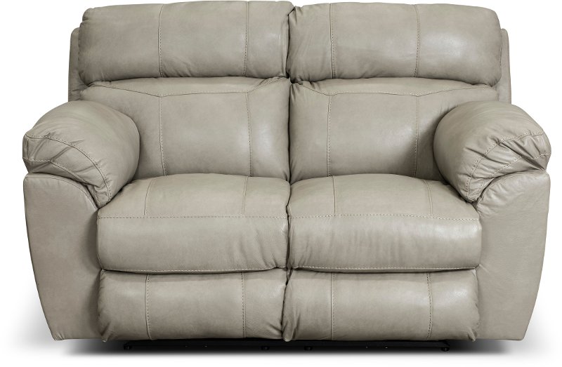 Costa Putty Beige Lay Flat Leather, Power Reclining Leather Loveseat