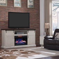 White Wash Fireplace TV Stand with Barndoor - Cabaret