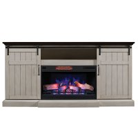 White Wash Fireplace TV Stand with Barndoor - Cabaret-5