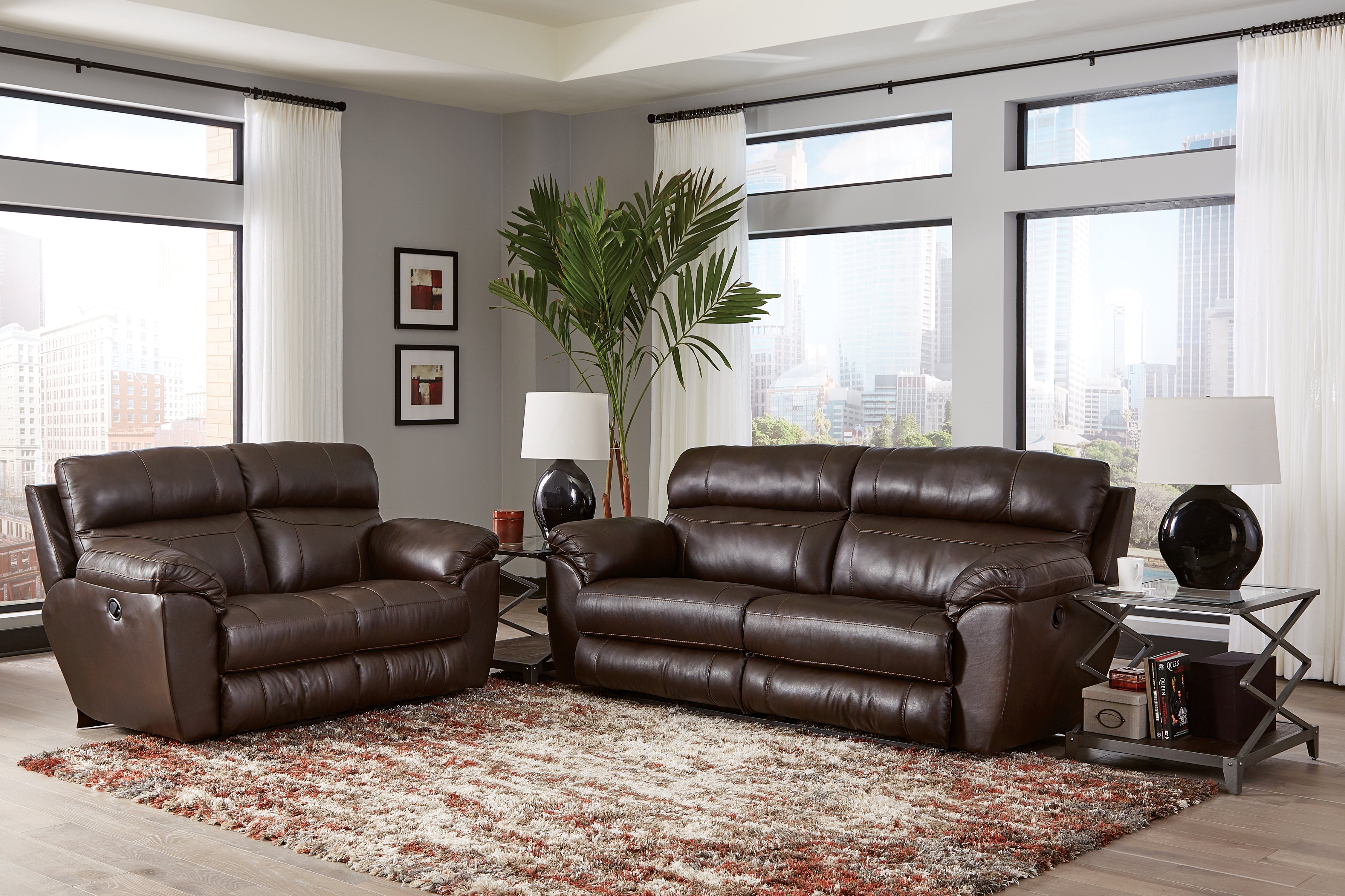 Costa Chocolate Brown Lay Flat Leather Reclining Sofa-2
