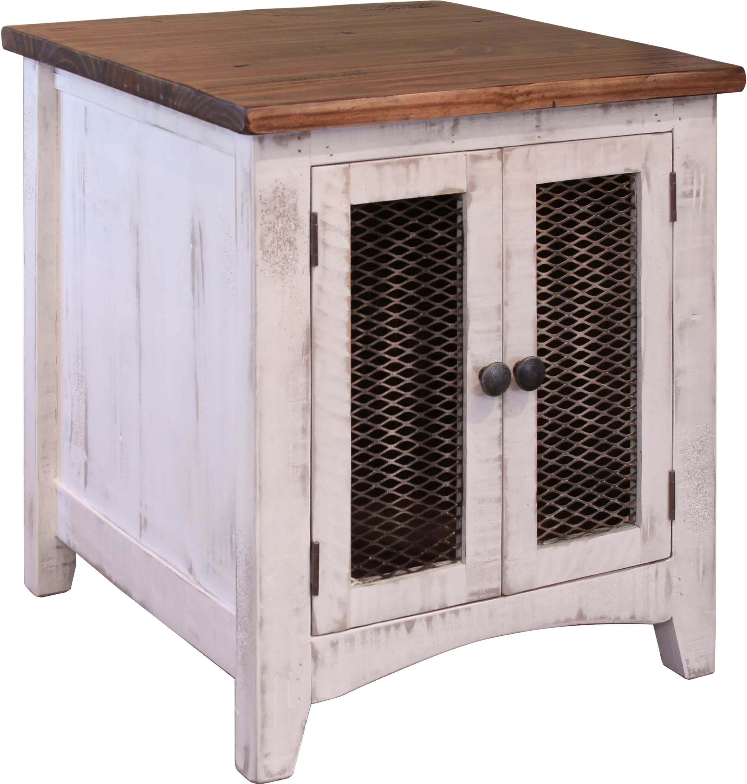Pueblo Rustic White End Table-1