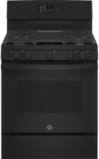 JGB660DPBB GE 30 Inch Gas Range with Griddle - 5 cu. ft., Black