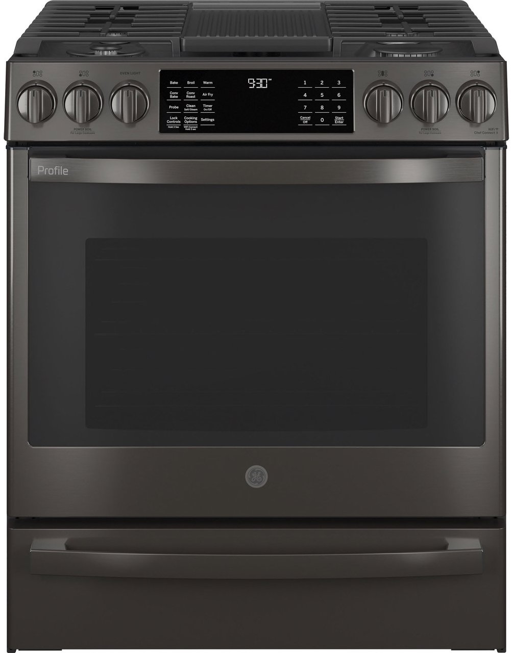 PGS930BPTS GE Profile 30 Inch Slide In Smart Gas Range with Convection - 5.3 cu. ft. Black Stainless Steel-1