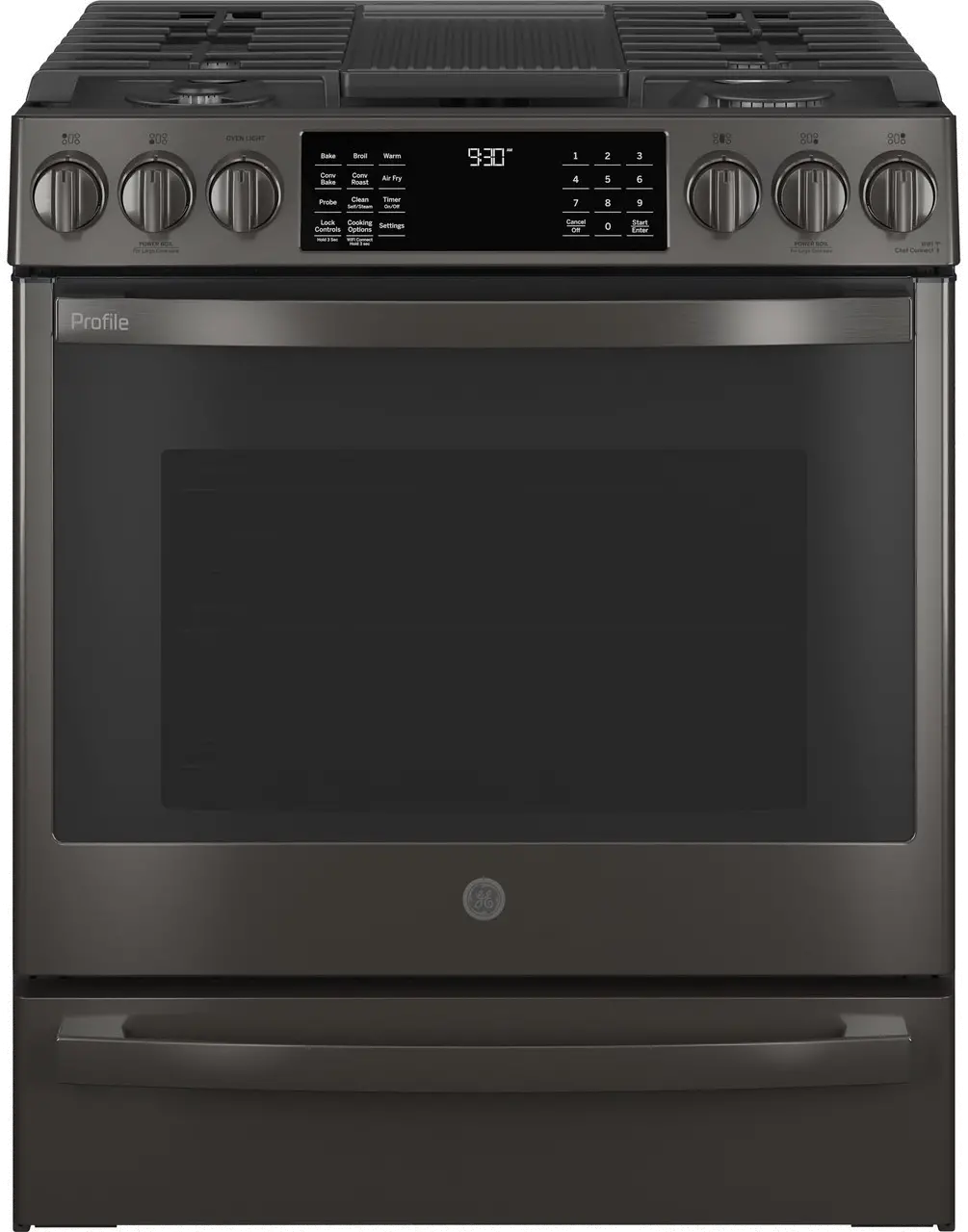 PGS930BPTS GE Profile 30 Inch Slide In Smart Gas Range with Convection - 5.3 cu. ft. Black Stainless Steel-1