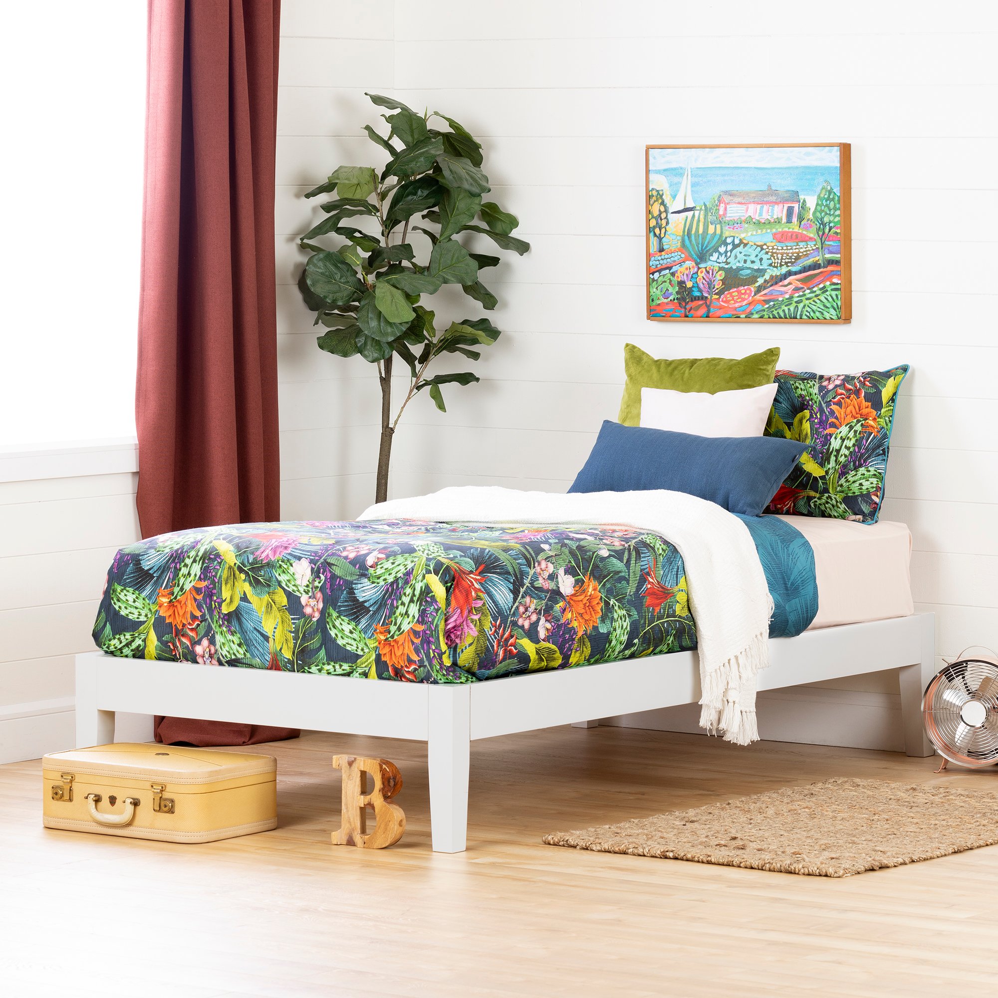 12473 Twin White Platform Bed- Vito-1