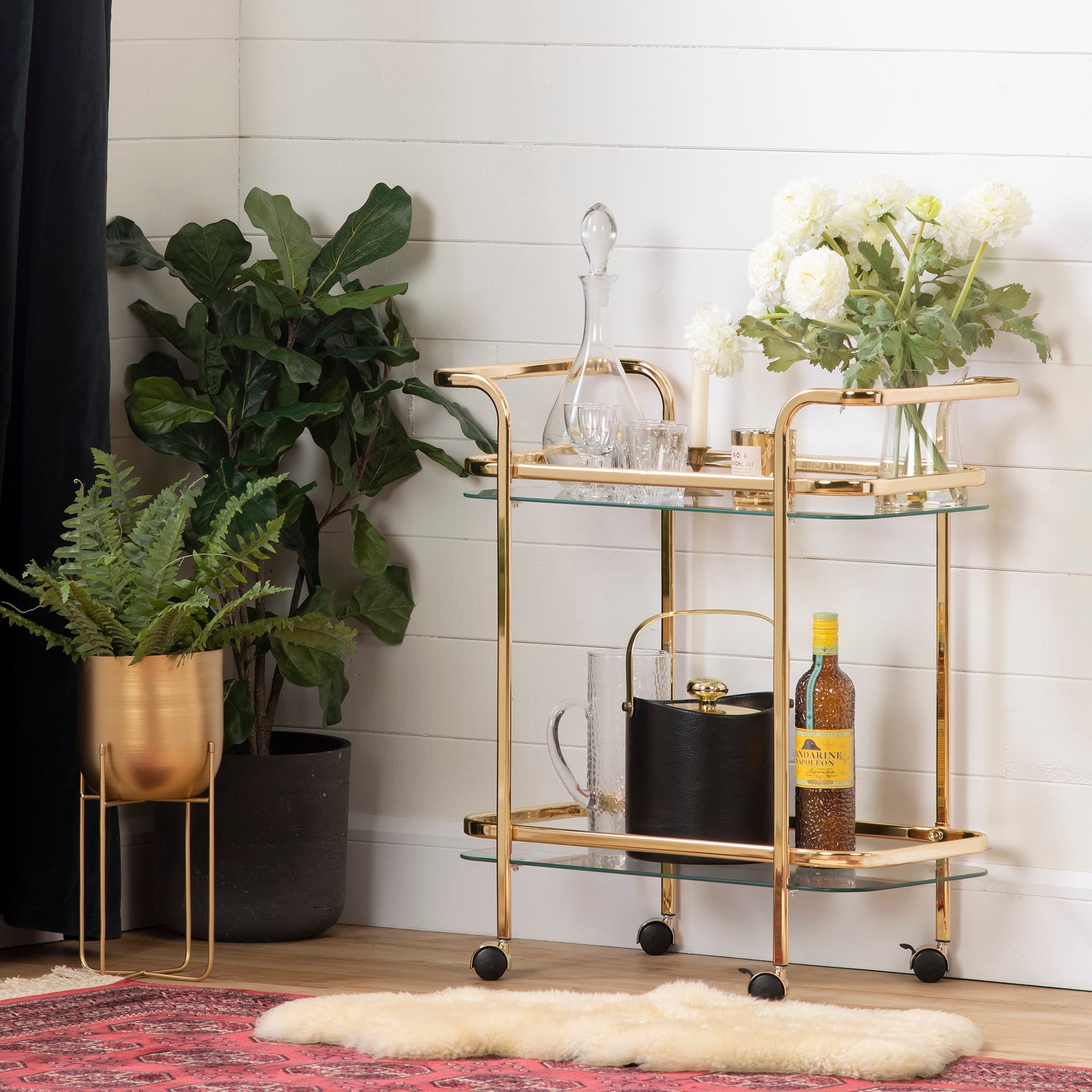 12879 Gold Glass Bar Cart- Maliza-2