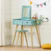13045 Sweedi Blue Wood Vanity With Table And Stool