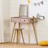 13044 Sweedi Pink Wood Vanity With Table And Stool