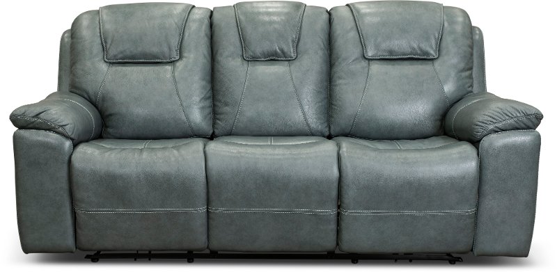 Chandler Blue Gray Power Reclining Sofa, Leather Reclining Loveseat With Cup Holders