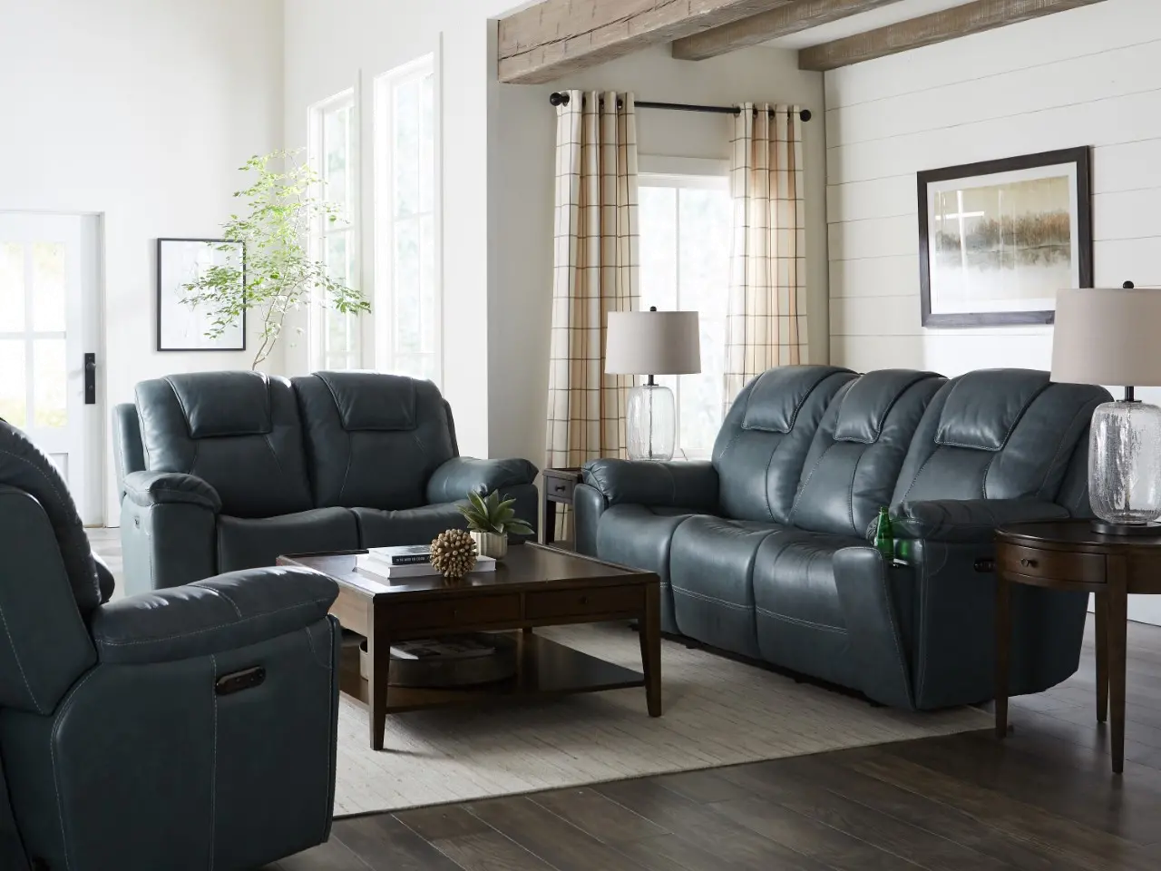 Chandler Blue Gray Power Reclining Sofa with Hidden Cup Holders-2