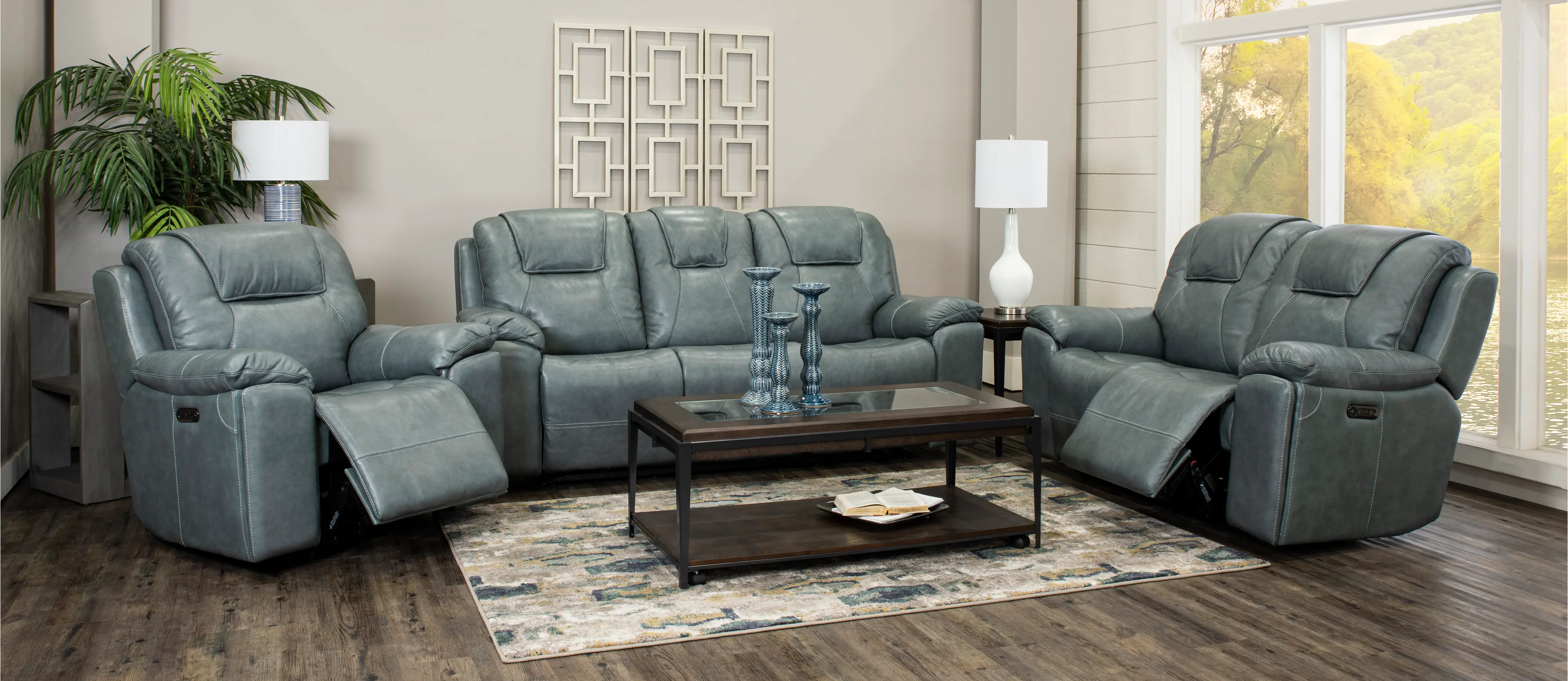 Chandler Blue Gray Power Reclining Sofa with Hidden Cup Holders-6