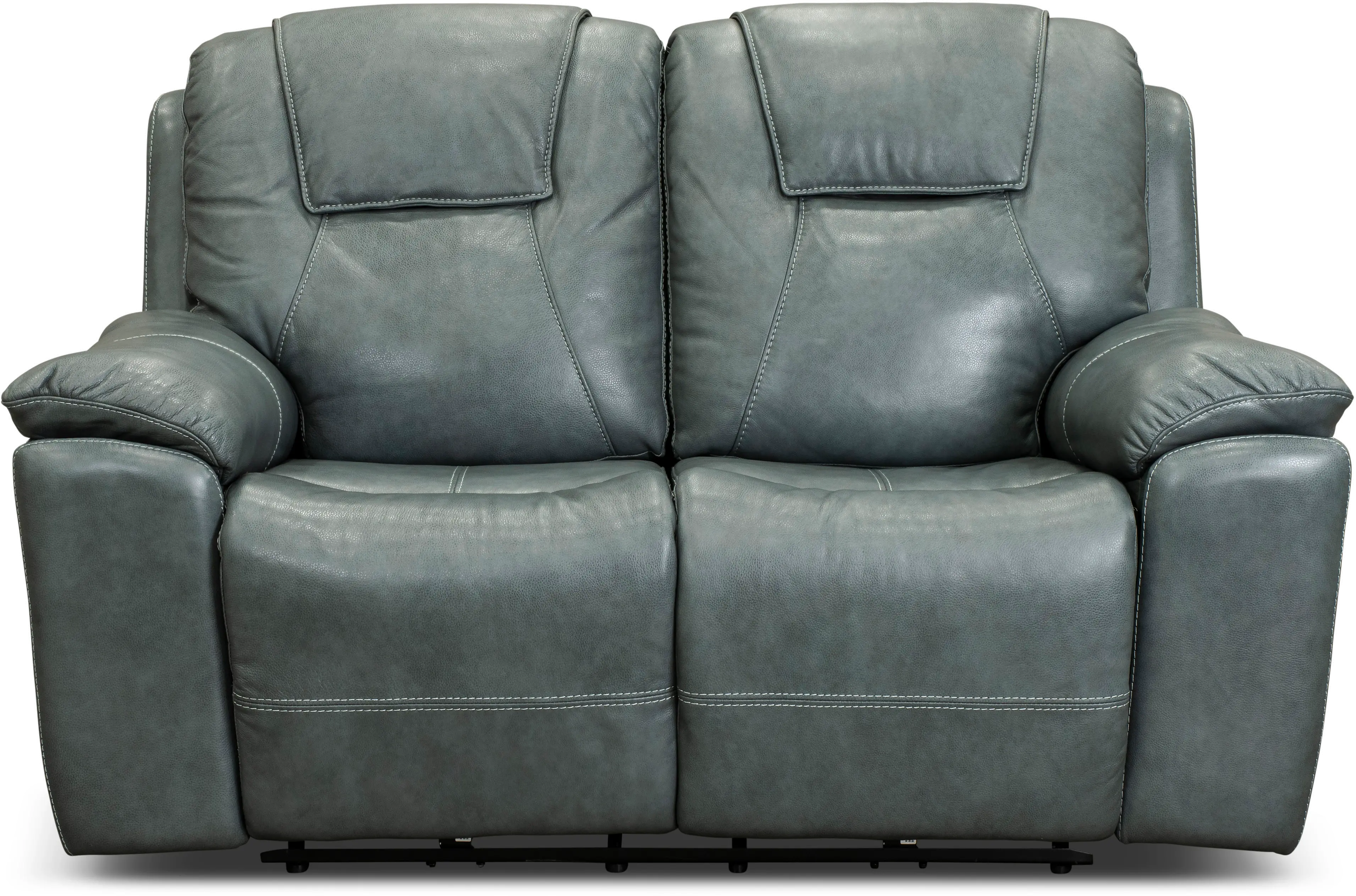 Chandler Blue Gray Power Reclining Love Seat with Hidden Cup Holders-1