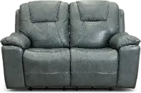 Chandler Blue Gray Power Reclining Love Seat with Hidden Cup Holders