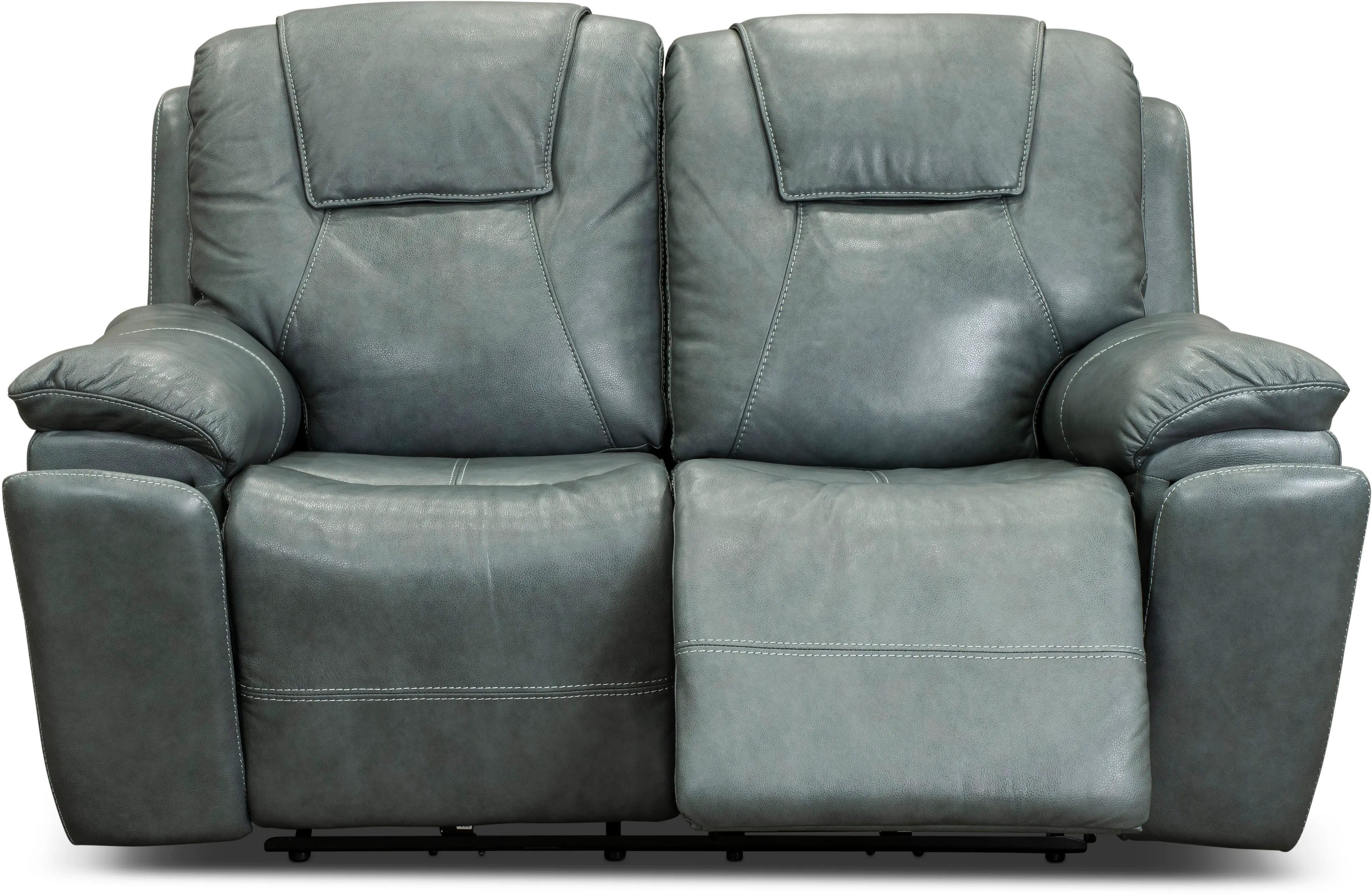 Chandler Blue Gray Power Reclining Love Seat with Hidden Cup Holders-4