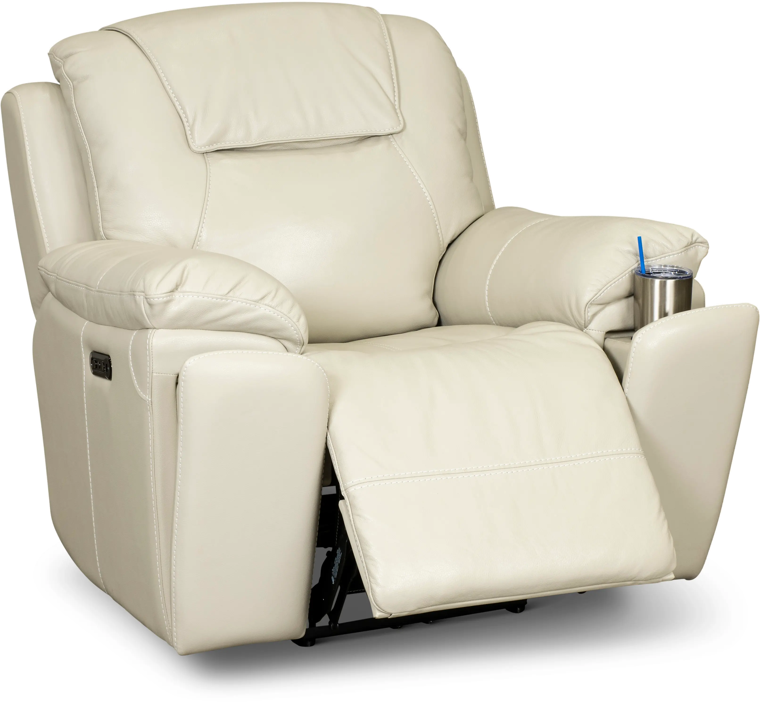 Chandler Linen Wall Saver Power Recliner with Hidden Cup Holders-2