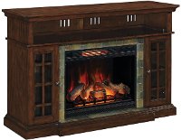 Cherry Brown Fireplace TV Stand with Slate Inlay - Lakeland