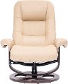 Ivory Leather Pedestal Recliner with Matching Ottoman - Wasatch